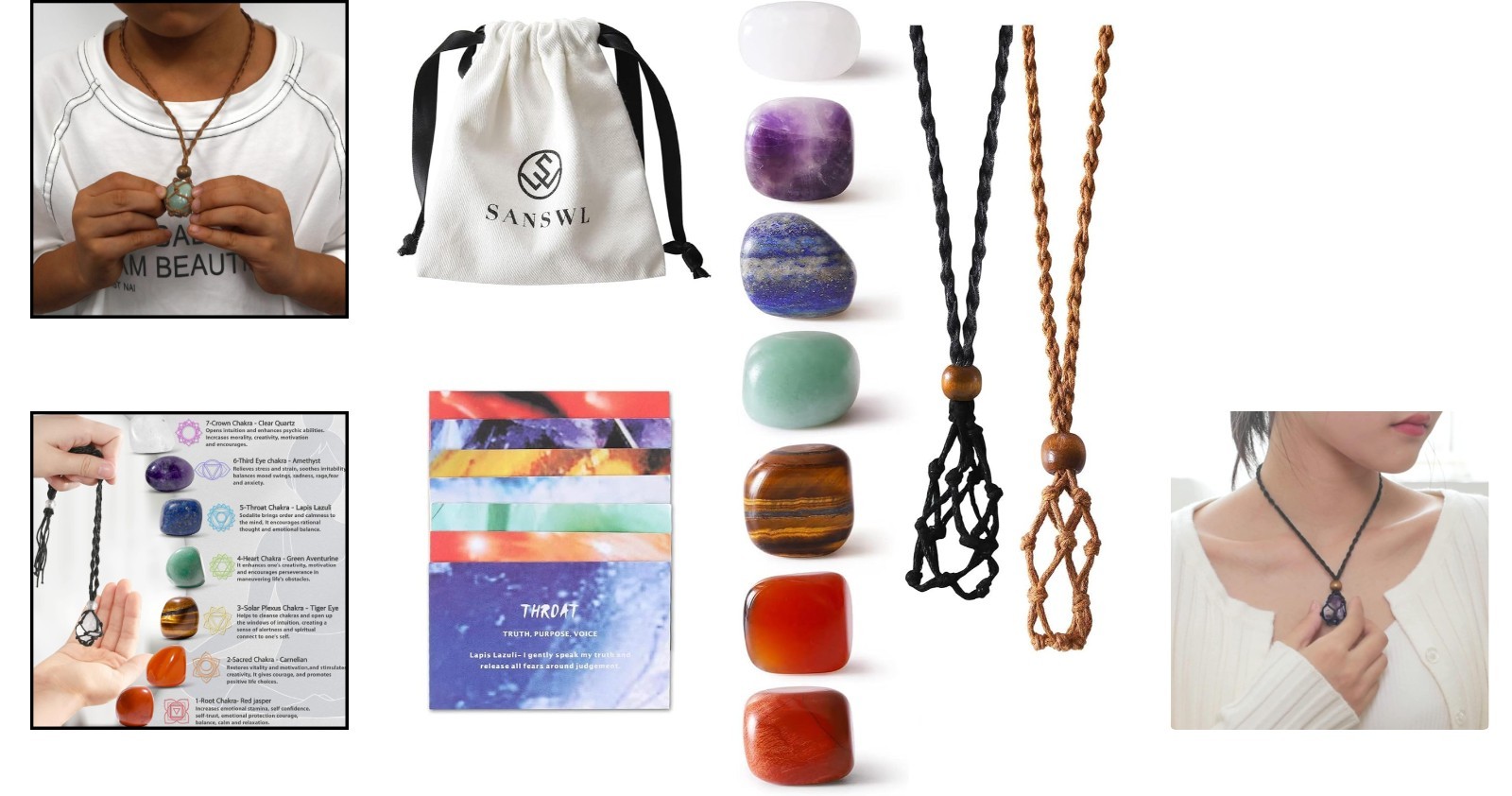Boho 7 Chakra Stones Crystal Necklace – Adjustable Cord for Energy and Balance
