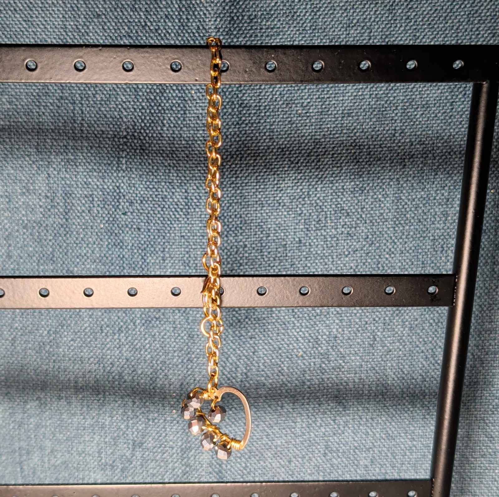 Wire Wrapped Heart Bracelet Gold Tone Hematite Bead Boho
