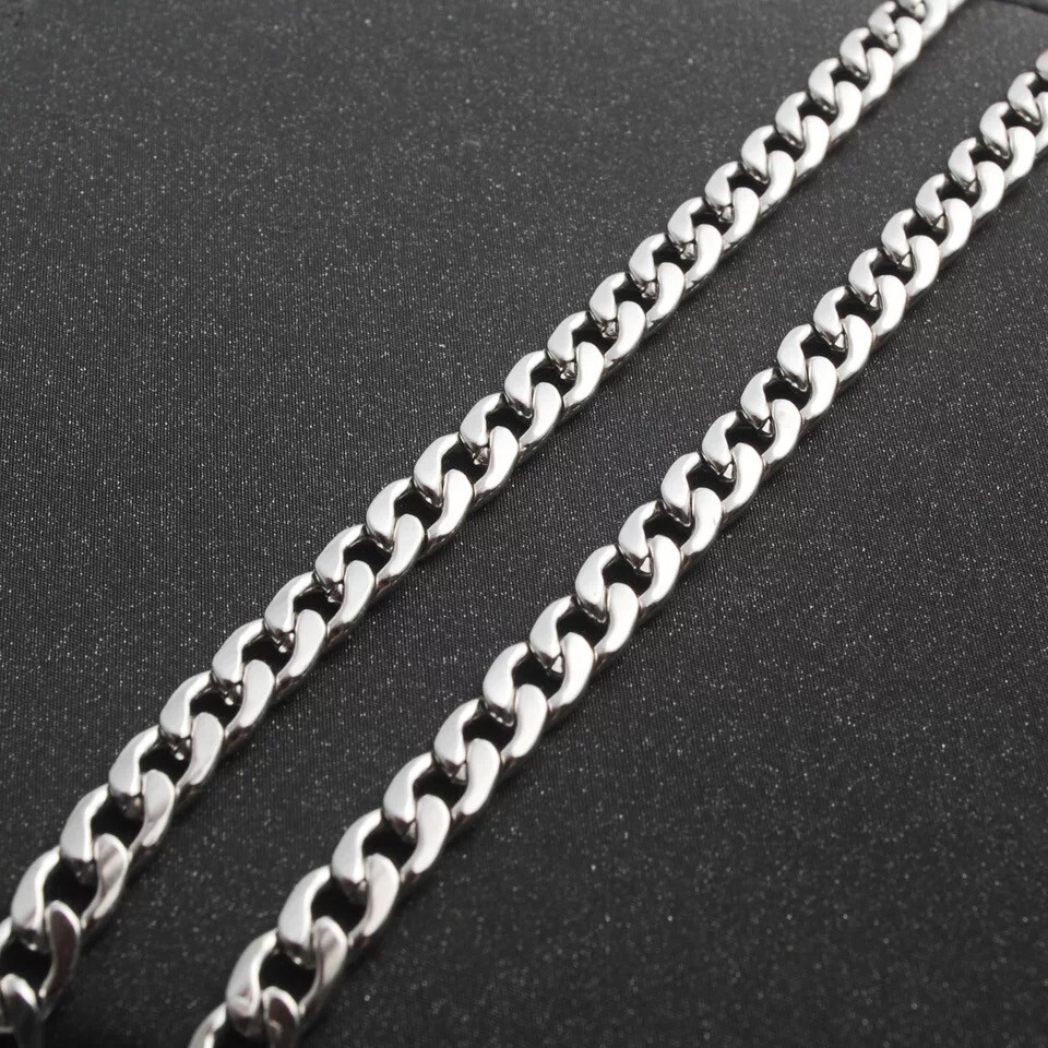 2-15mm Men’s 316L Stainless Steel Silver Curb Link NK Necklace Chain Wholesale
