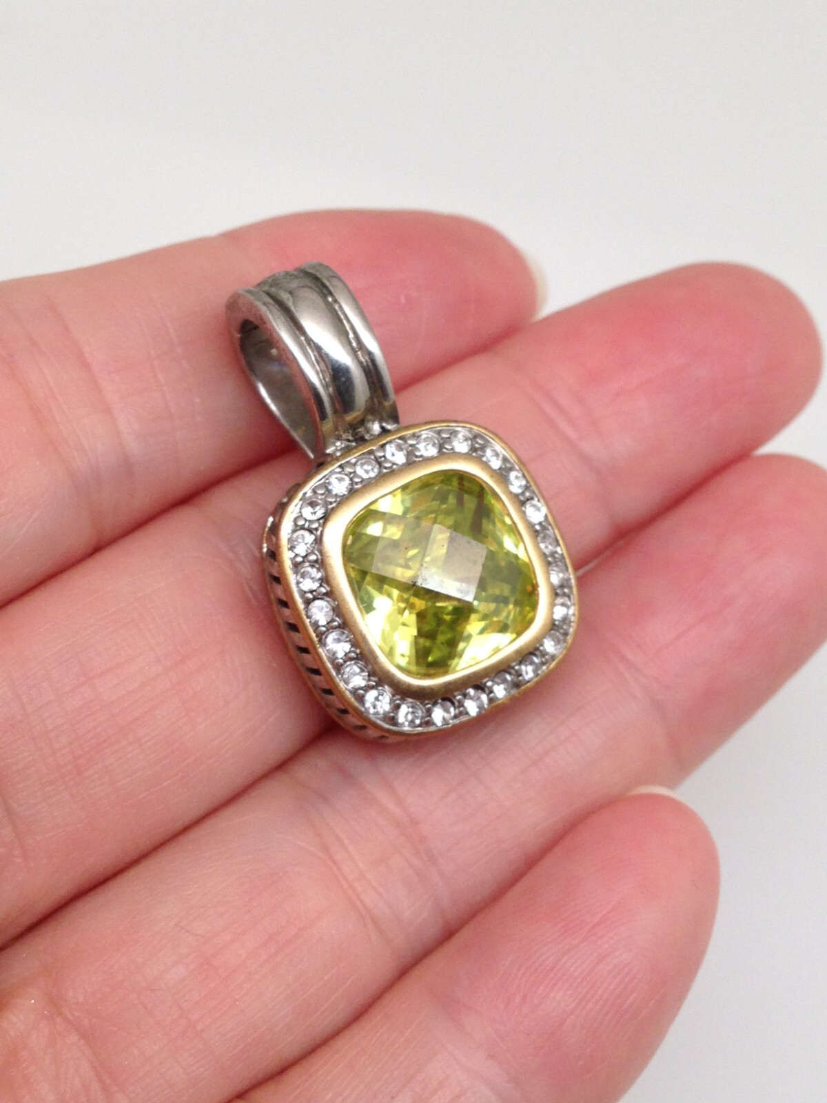 Brass Green CZ Square Pendant Women August Birthstone 16.5mm(0.65″)/28mm(1.1″)