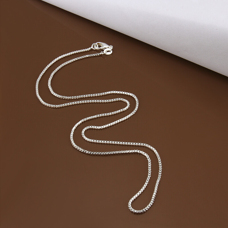 925 Sterling Solid Silver 1MM/1.5MM/2MM Box Chain Necklace For Women 16-24″