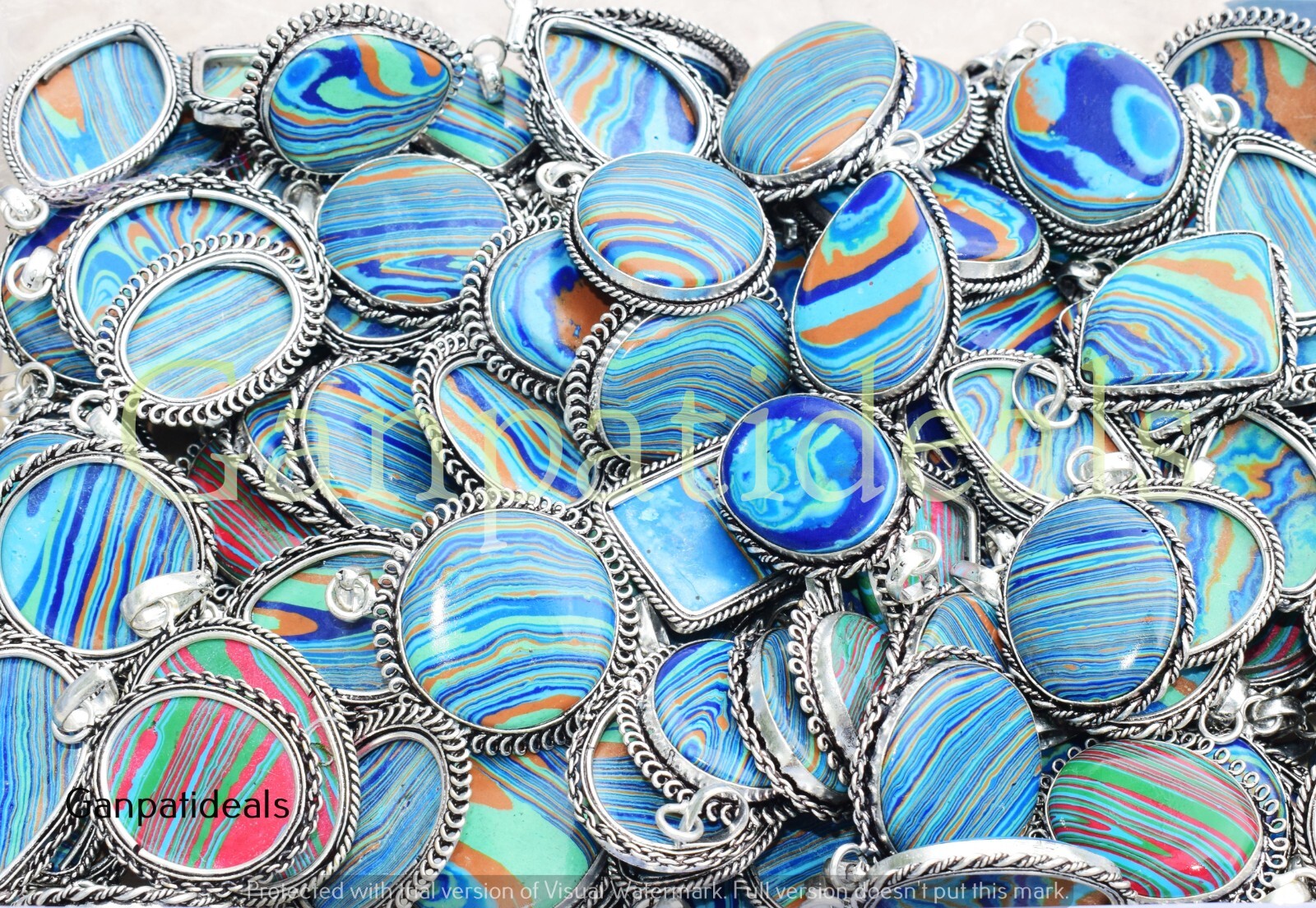Rainbow Calsilica Gemstone Fashion Pendant 5pcs Lots 925 Silver Plated Jewelry