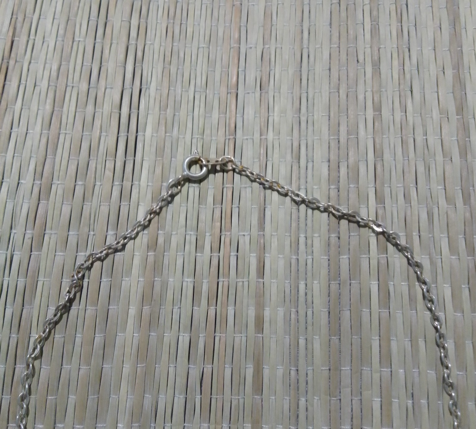 Green Teardrop Necklace with Silver Tone Swirls and Green Stones 46cm Long