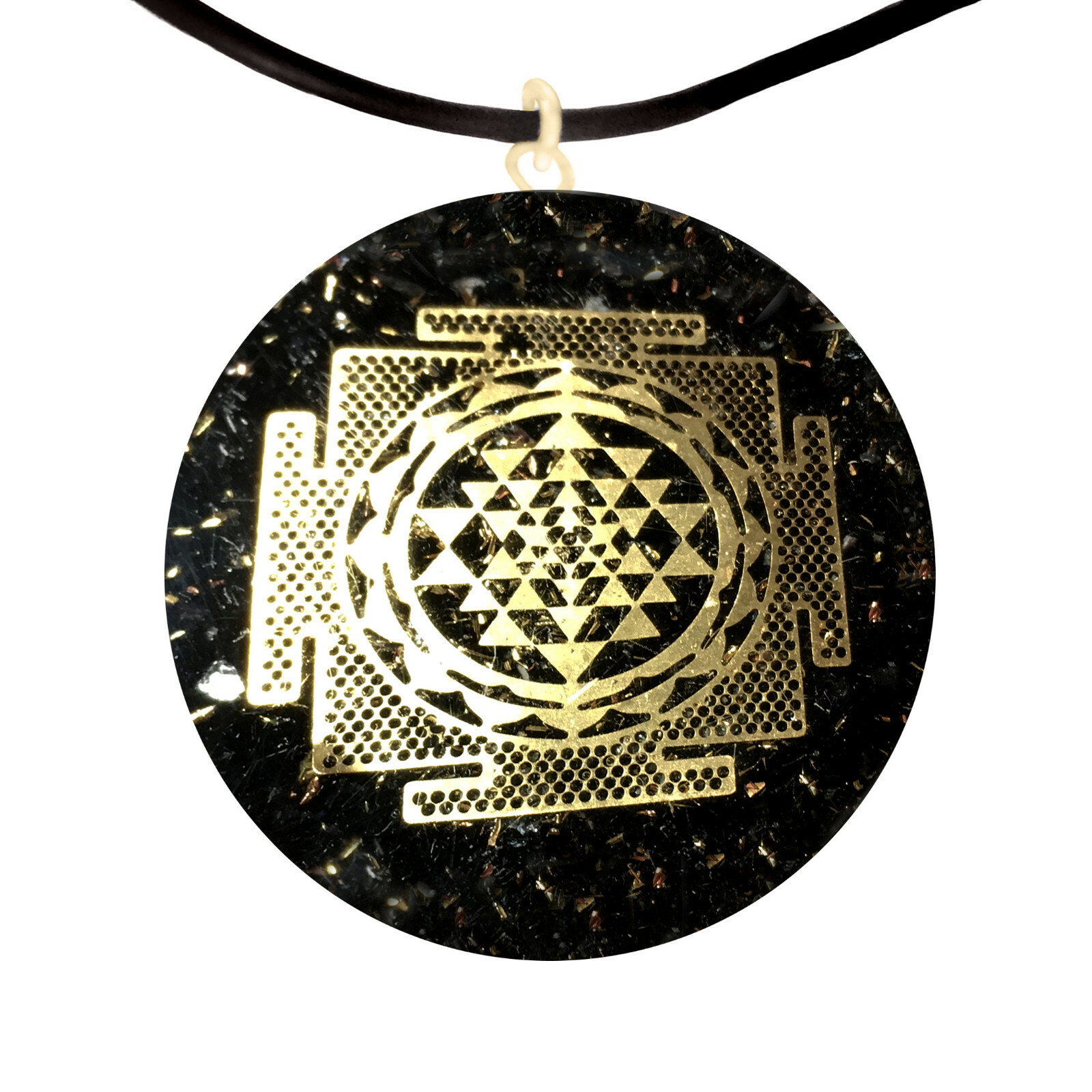 Black Tourmaline Pendant Sri Yantra Orgonite Gemstone Necklace Orgone Energy