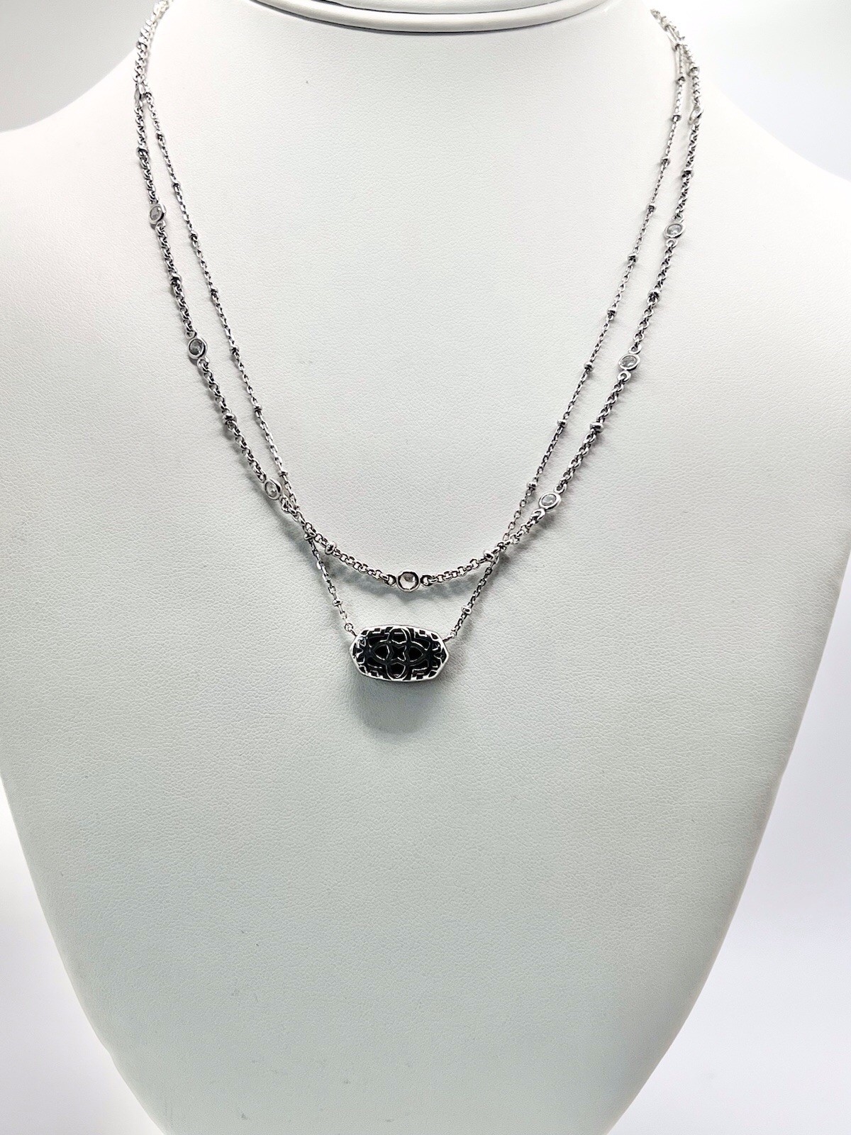 KENDRA SCOTT Silver Chunky Stone /Crystal Multi-strand Layered Necklace 18”-20”
