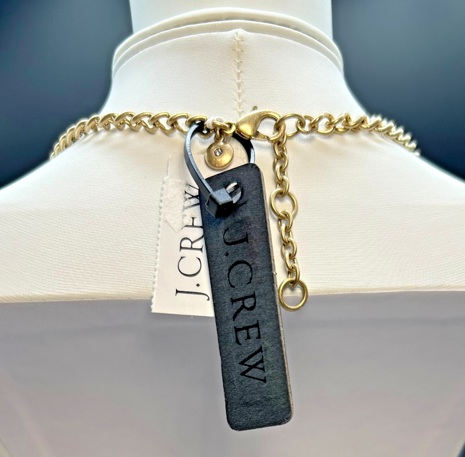 J Crew Crystal Teardrop Statement Necklace Blue Grey Bib Collar Gold Tone NWT