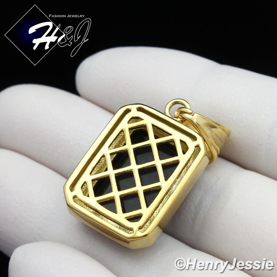 MEN’s Stainless Steel BLING Cubic Zirconia Black Onyx Gold Plated Pendant*GP98