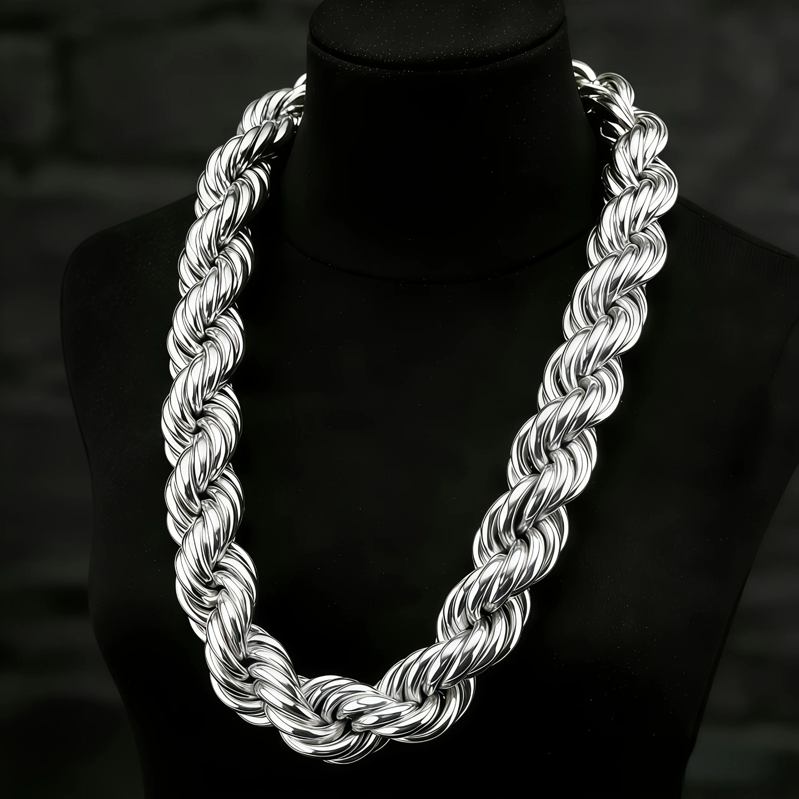12mm Sparkling Twisted Rope Necklace Silver Plated Unisex Chain Casual Gift