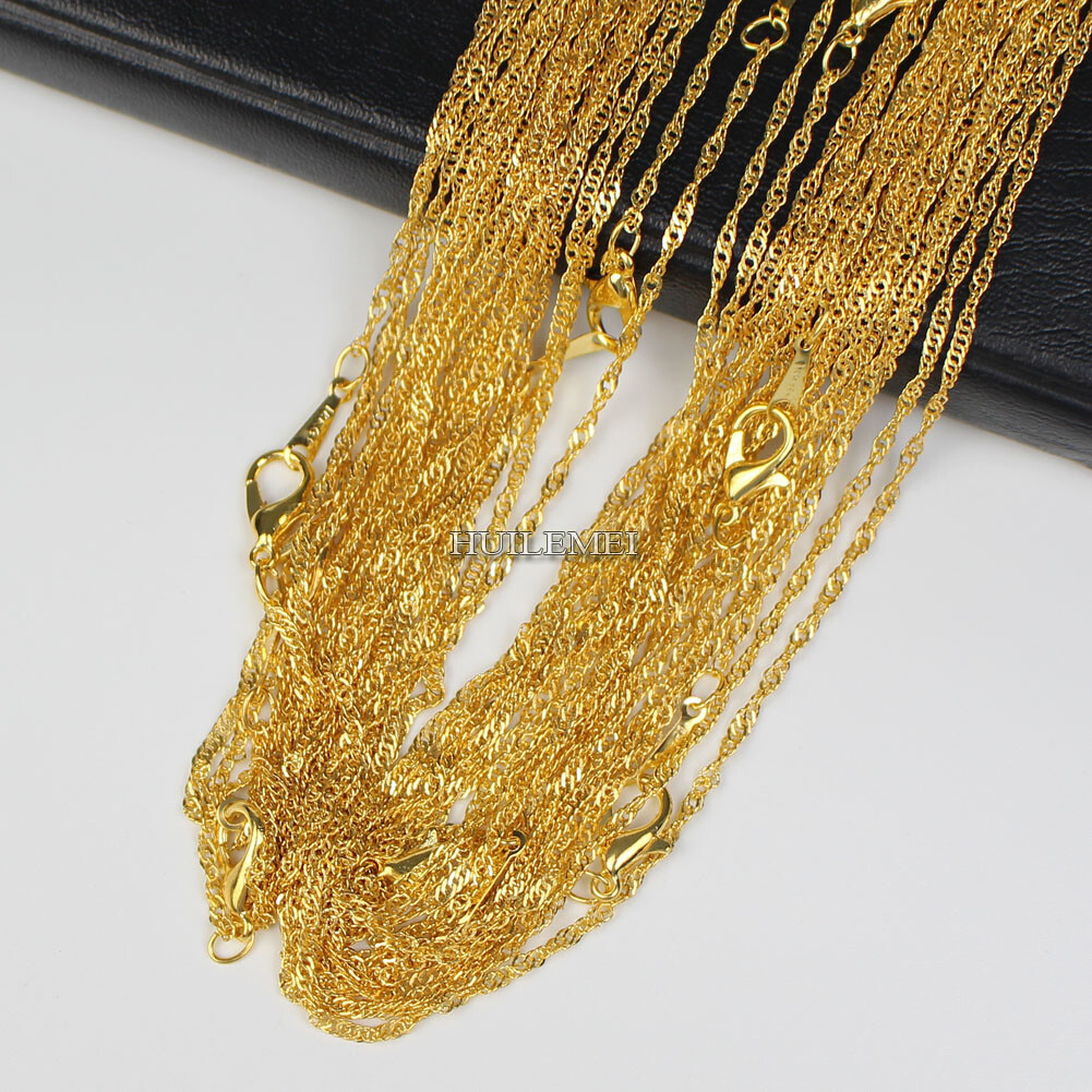 Wholesale Lots 10pcs/lot 2mm Gold Color Water Wave Chain Necklaces 16″-24″
