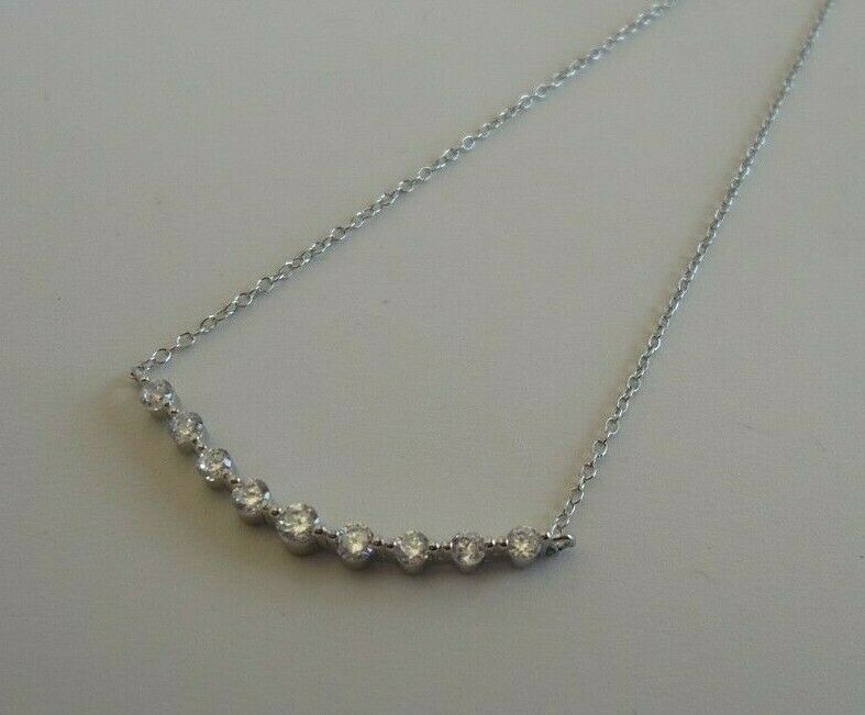 CURVED BAR NECKLACE PENDANT W/ LAB DIAMONDS /925 STERLING SILVER / 18”