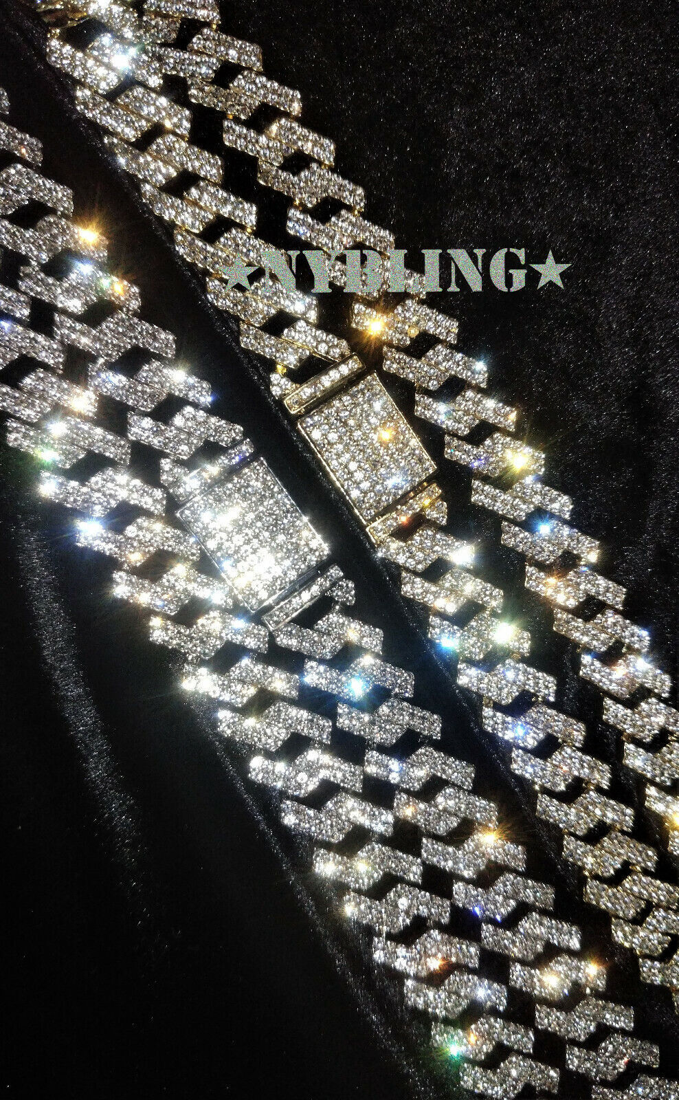 Mens Hip Hop Miami Cuban Prong Link Necklace Bracelet Gold Plated Iced CZ Chain