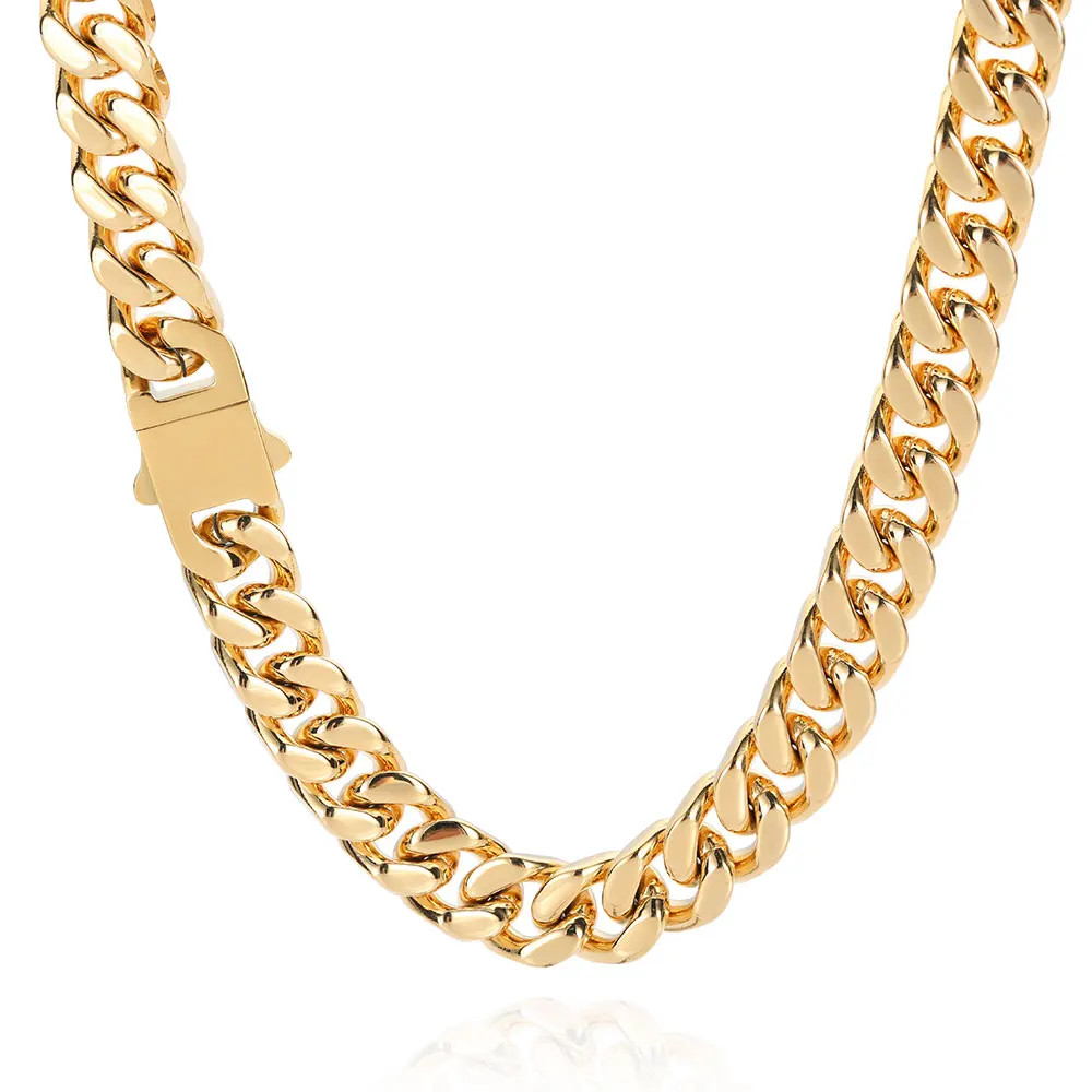 Cuban Link Chain Necklace Stainless Steel Flat Curb Wide Heavy Link Jewelry