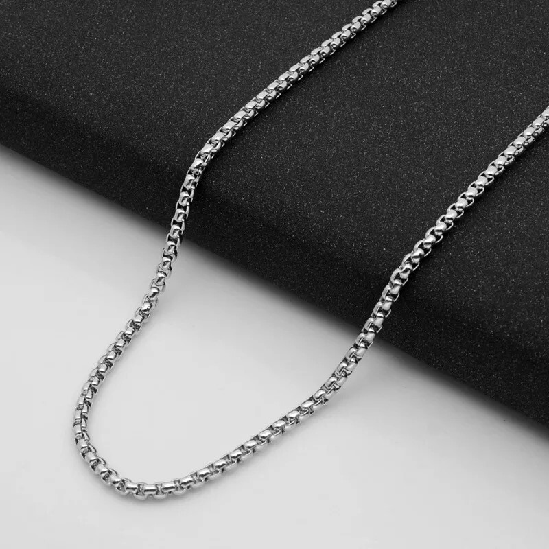 Wholesale Stainless Steel Square Rolo Box Cylinder Chain Necklace Mens & Womens
