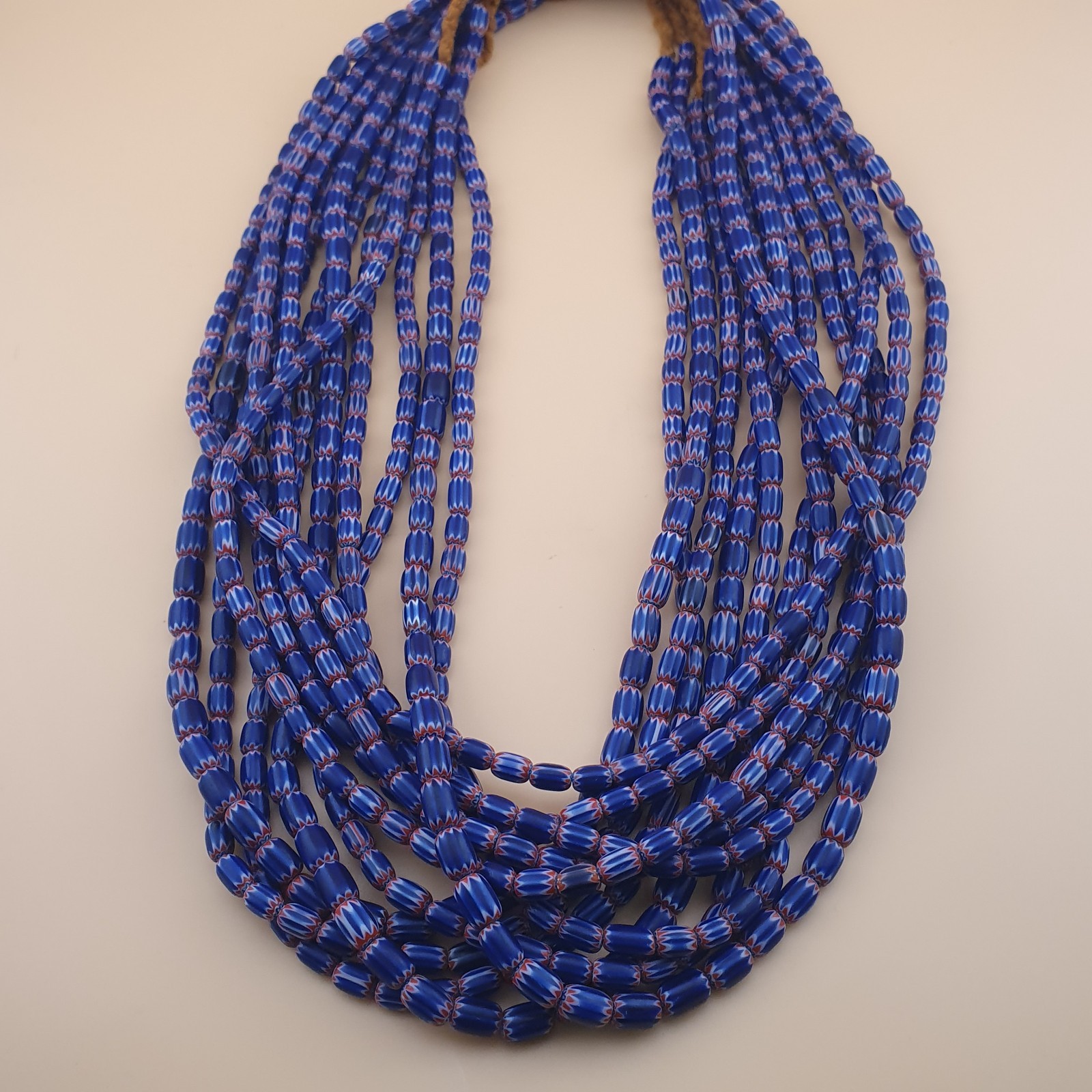 Tiny Blue Venetian Style Chevron Beaded Necklace