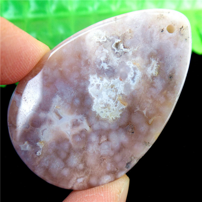 47x31x7mm Natural Cherry Blossom Agate Crystal Teardrop Pendant Bead EA85607