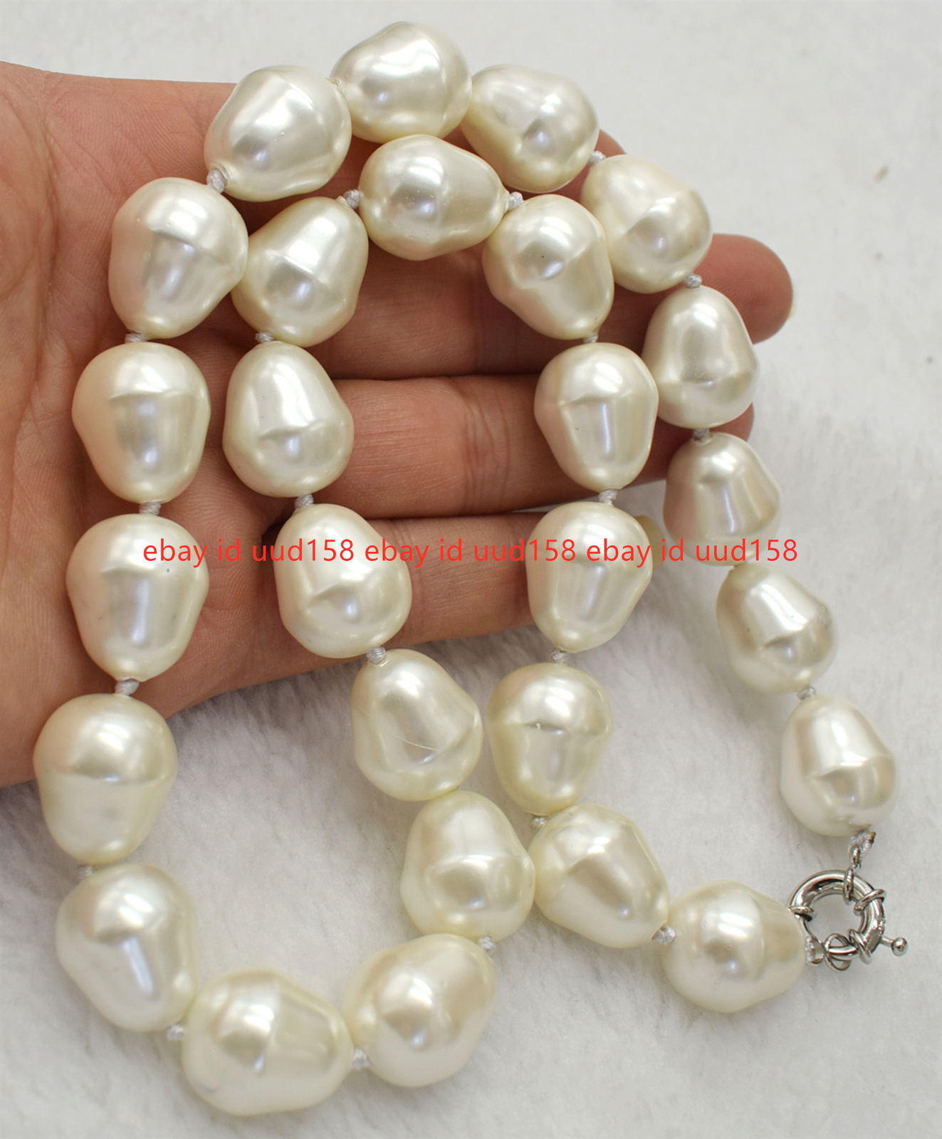 AAA++ LARGE FASHION 20MM SOUTH SEA WHITE BAROQUE SHELL PEARL NECKLACE 18-36″