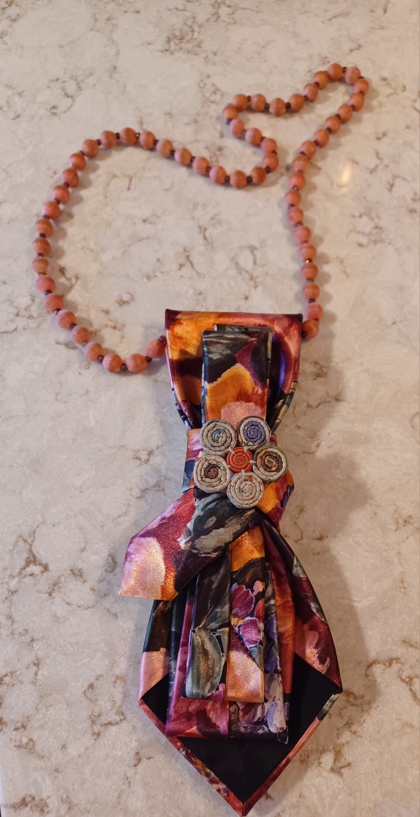 Handcrafted Necktie Necklace UniqueFloral Brooch