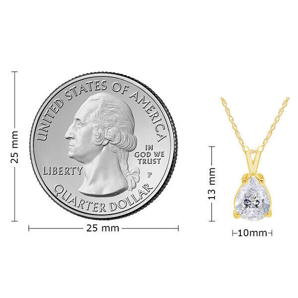 Solitaire Pendant 18″ Necklace In 14K Solid Yellow Gold Pear Cubic Zirconia