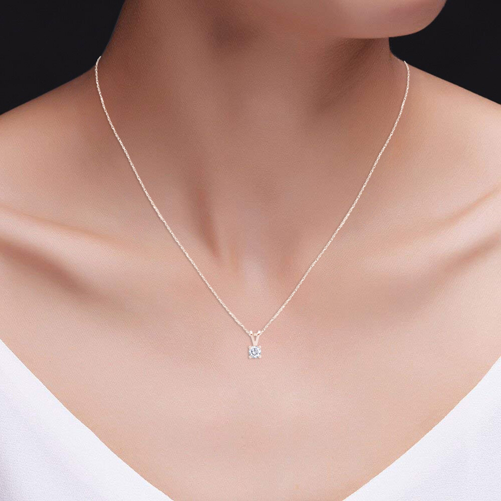 0.35 Ct Simulated Diamond 14K Rose Gold Plated Solitaire Pendant Necklace 18″