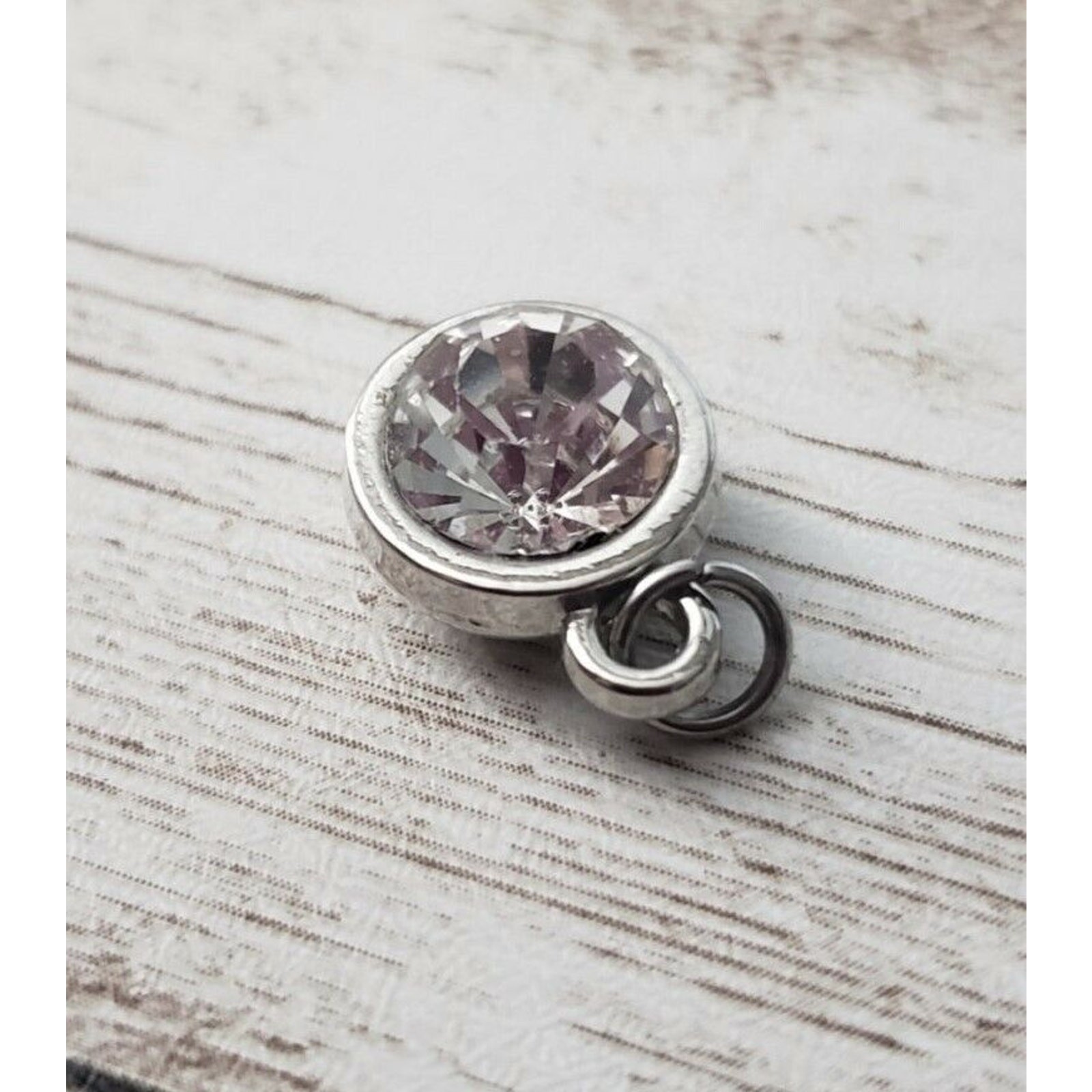 Silver Tone Small Circle Clear Gem Pendant (No Chain Included)
