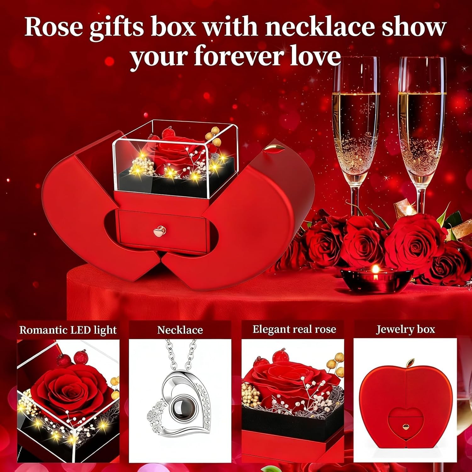 I Love You Necklace with Preserved Rose – Timeless Gift for Special Occasions
