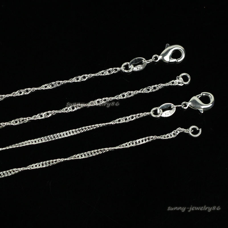 Wholesale lots 10pcs 2mm 925 Sterling Silver Plated Wave Chain Necklace 16″-30″