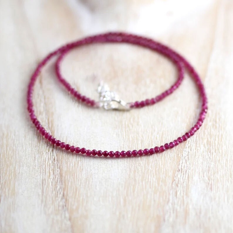 Natural Ruby Choker 2mm Crystal Gemstone Beads Dainty Choker Necklace Minimalist