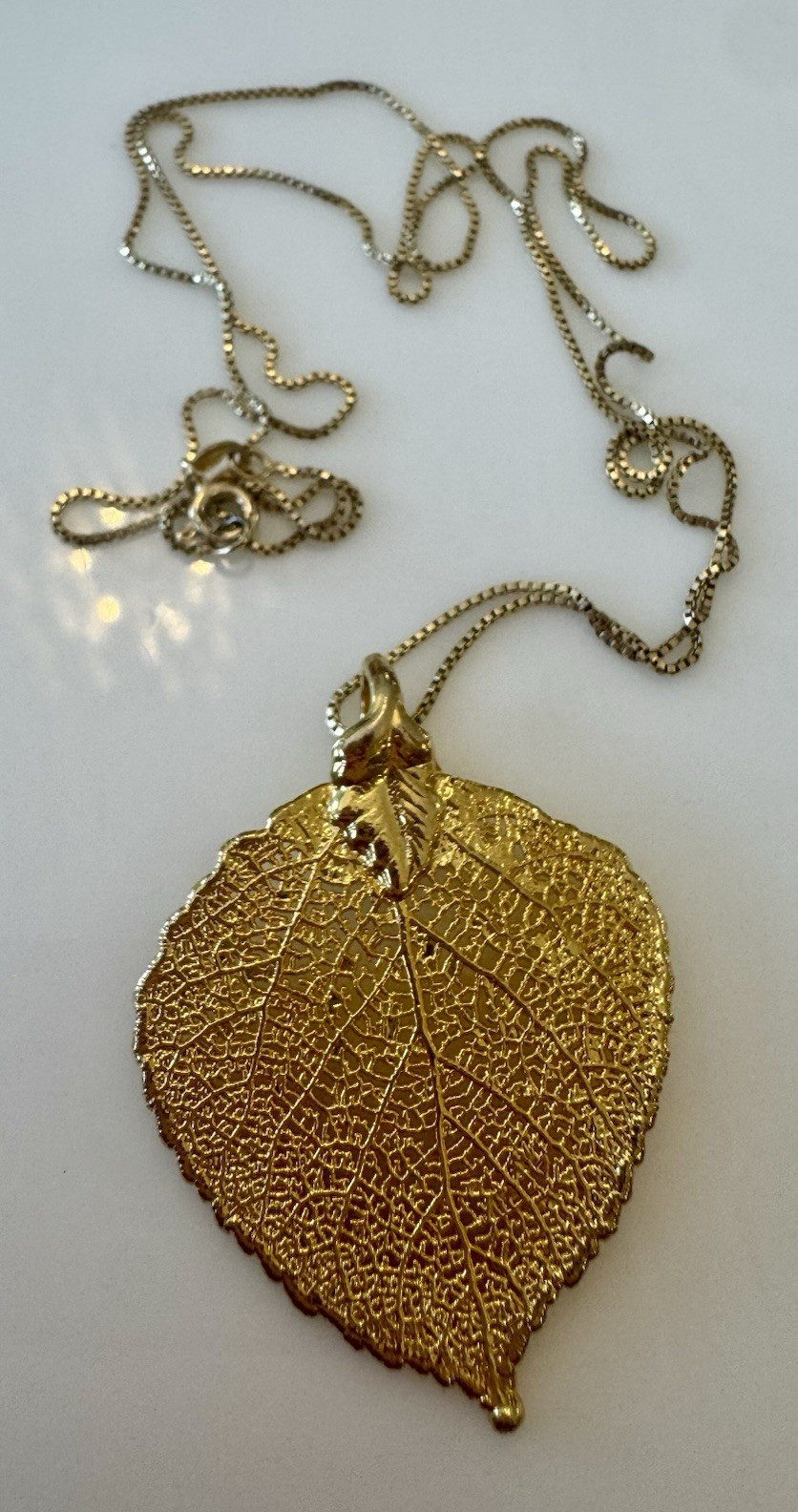 Danecraft 925 Italy Gold Tone Leaf Charm Pendant Box Chain Necklace Spring Ring