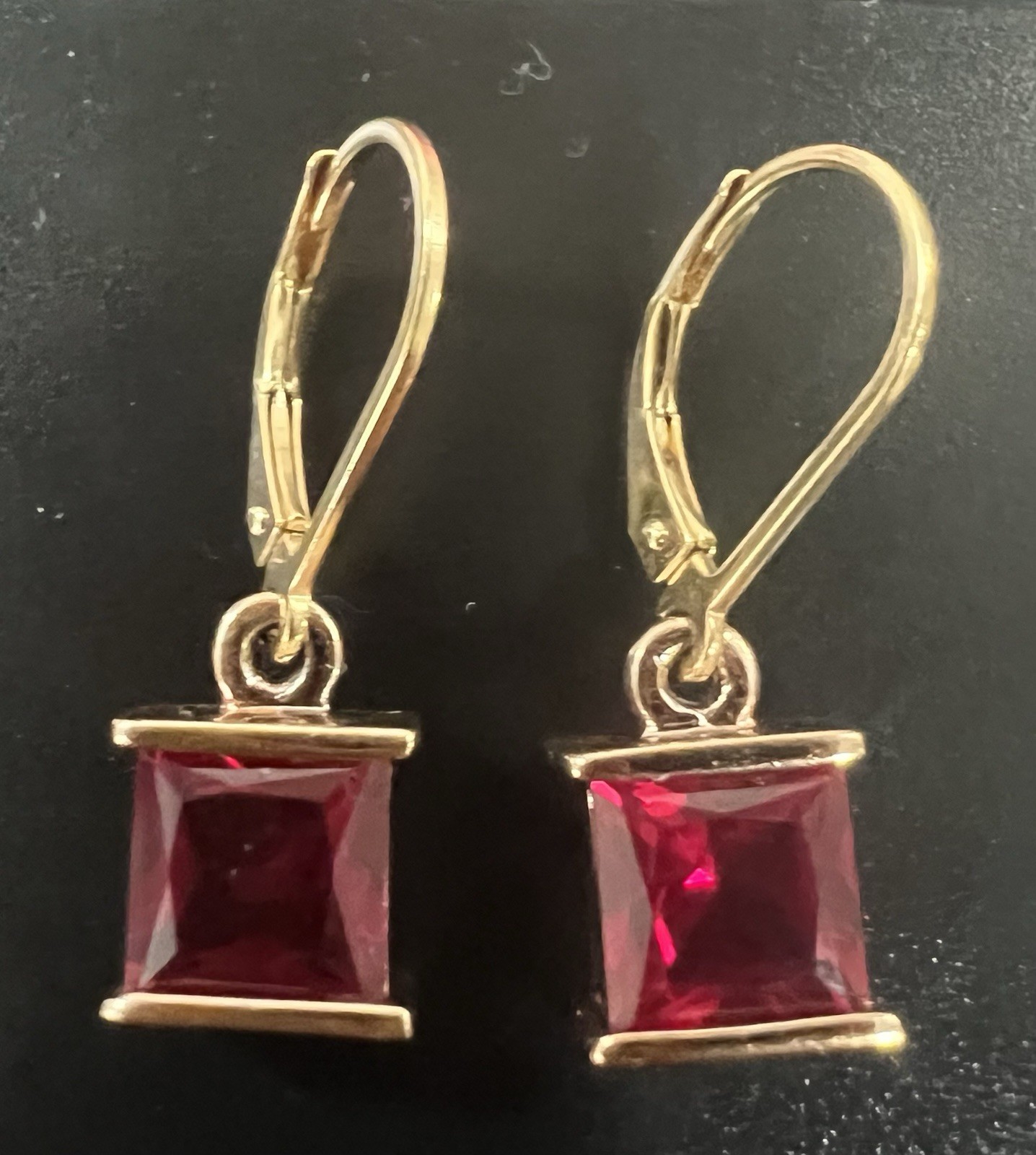 925 Sterling Gold Plated Dangling Earrings Ruby On Them. Pendent No Stamp.