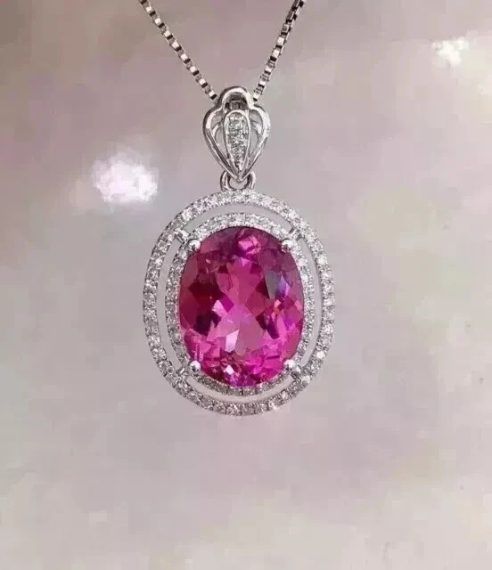 3.28 Ct Oval Cut Pink Sapphire Pendant Wedding Pendant 14K White Gold