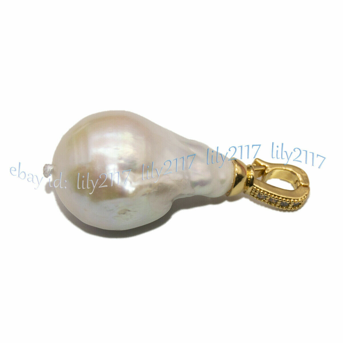 Huge 15x20mm Real Natural White Black Keshi Baroque Pearl Pendant 14KGold Plated