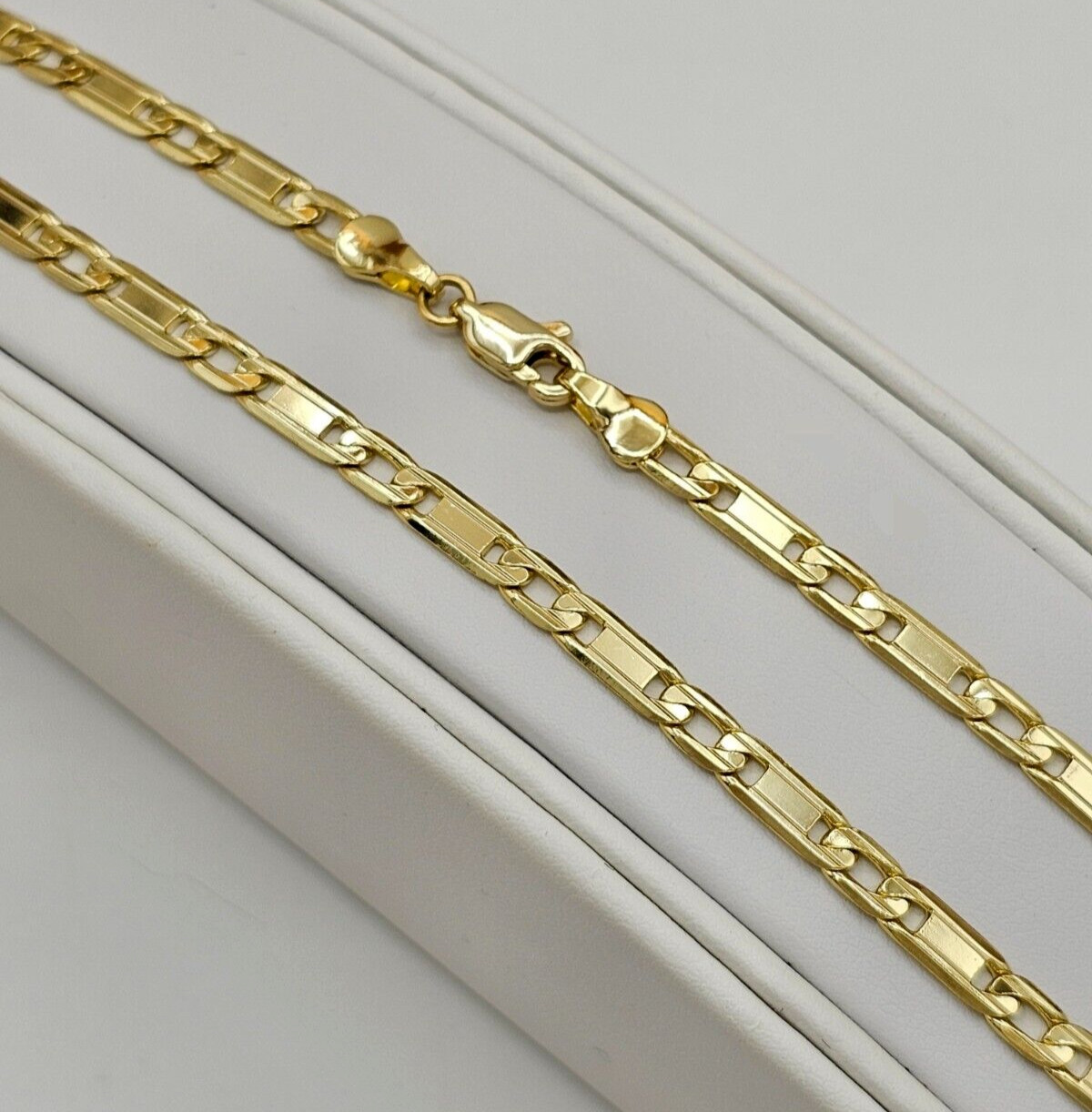 14K Gold Plated Chain Necklace – Flat Curb Link Style – 17.5in Long – 3.75mm