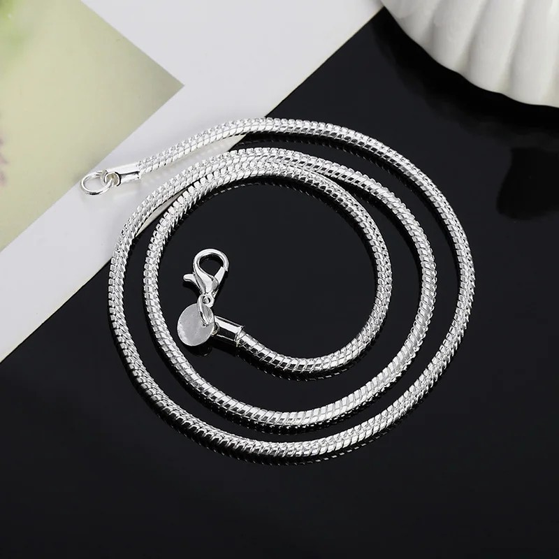 925 Sterling Silver Snake Chain Necklace 1mm 2mm 3mm 40-75cm Men Women Pendant