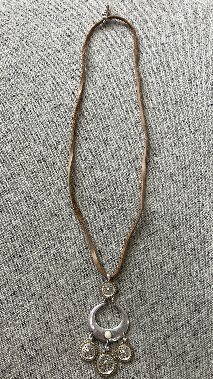 Lucky Brand Leather Cord Silvertone Pendant Necklace