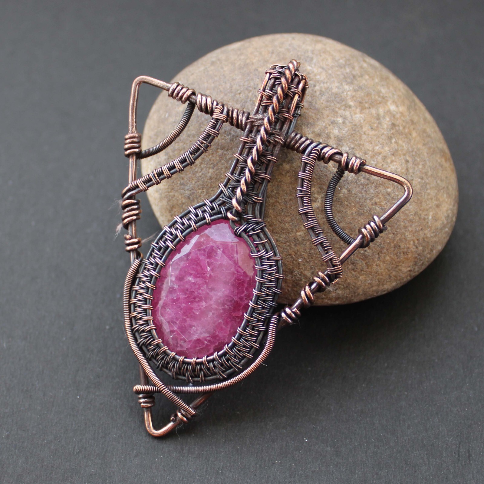 Kashmiri Ruby Handmade Pendant Copper Wire Wrapped Pendant Wire Wrap Jewelry