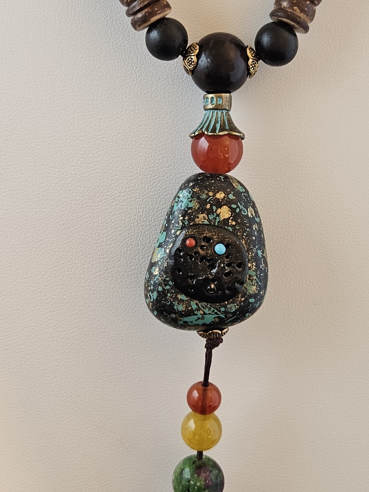 Nepal Buddhist Mala Wood Beaded Necklace 34 Inches