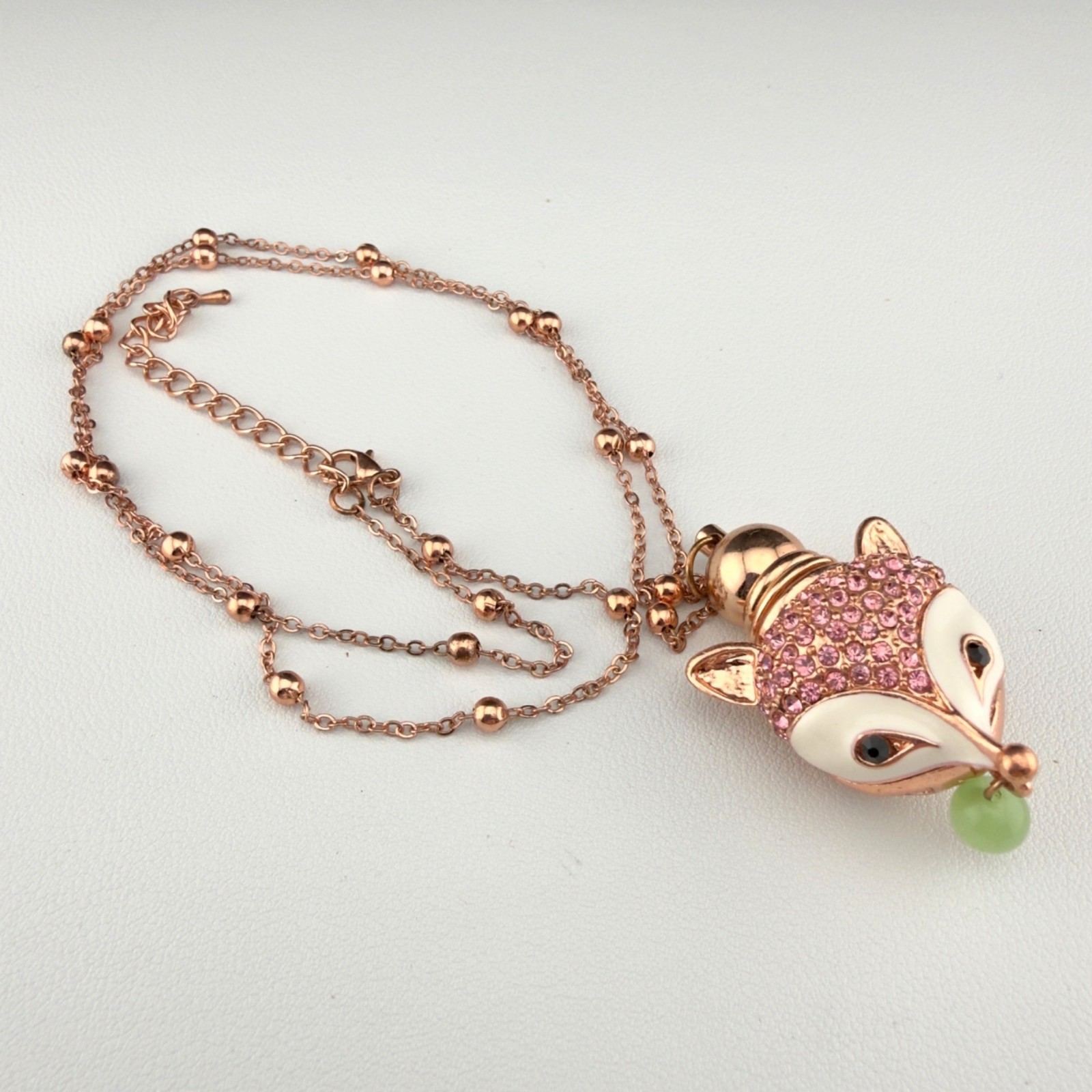 Fox Pendant Perfume Bottle Necklace Rose Gold Pink Crystals