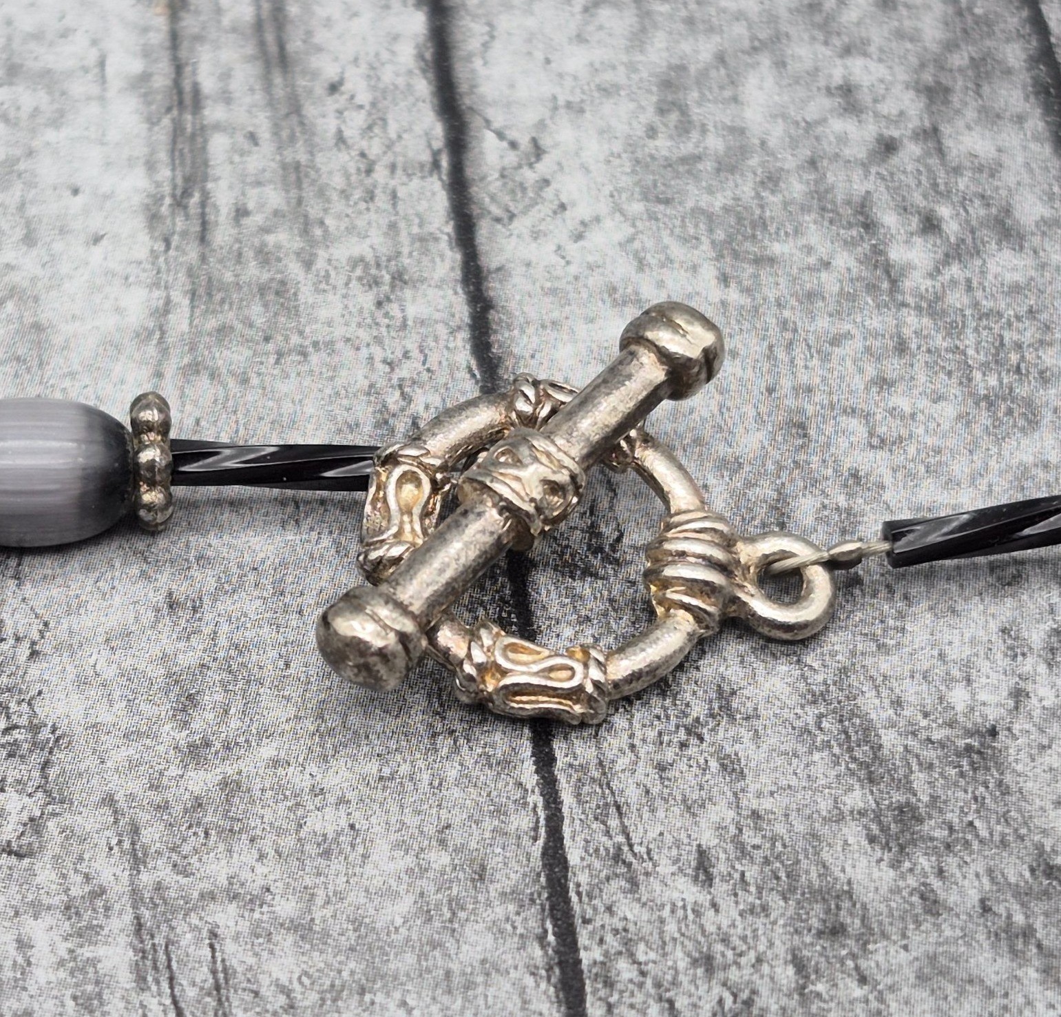 Black & Grey Beaded Collar Necklace Toggle Clasp 20″ Witchy Whimsigoth
