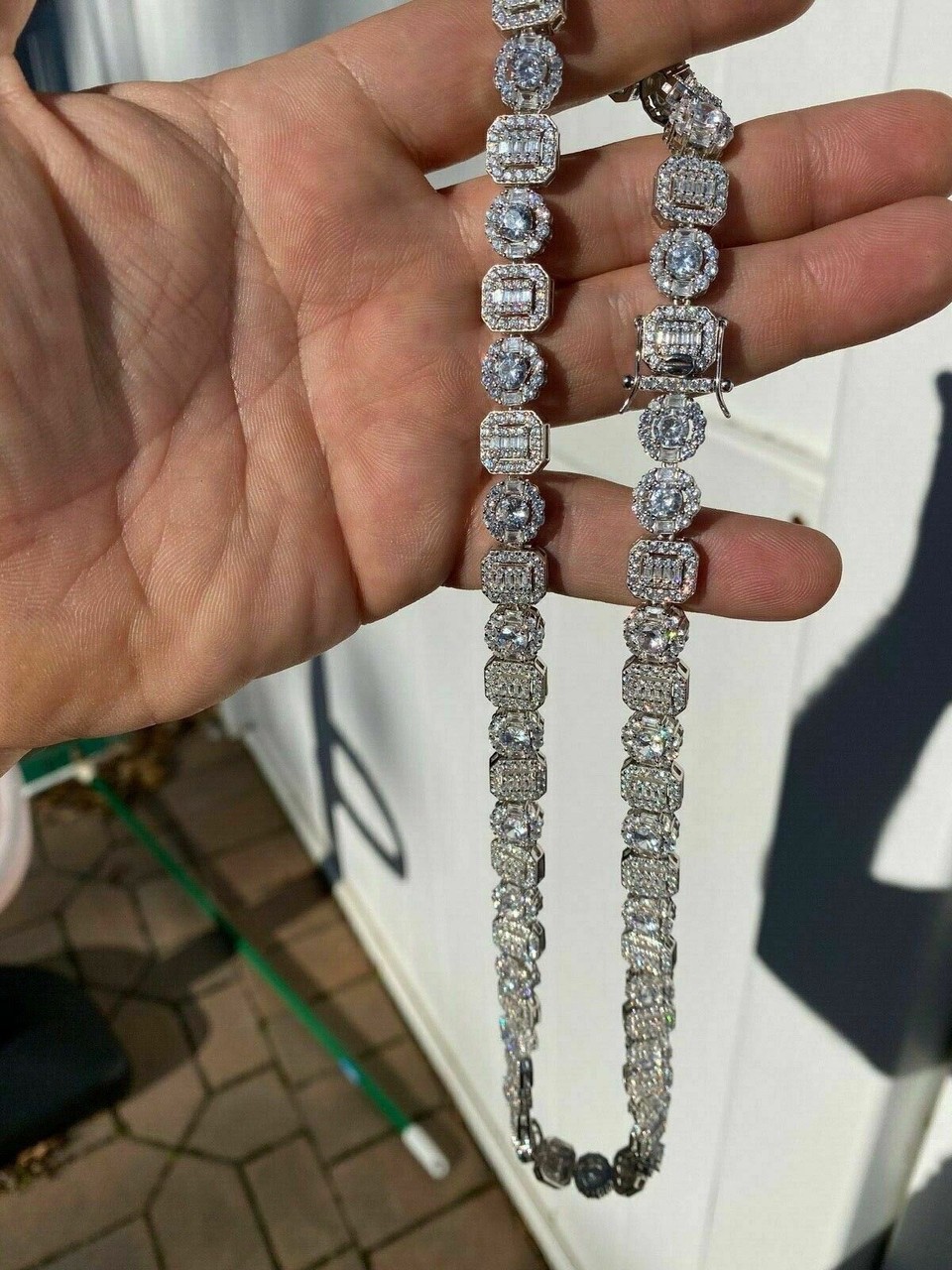 Harlembling Cluster Tennis Link Chain Necklace Iced Out CZ Stones – 925 Silver