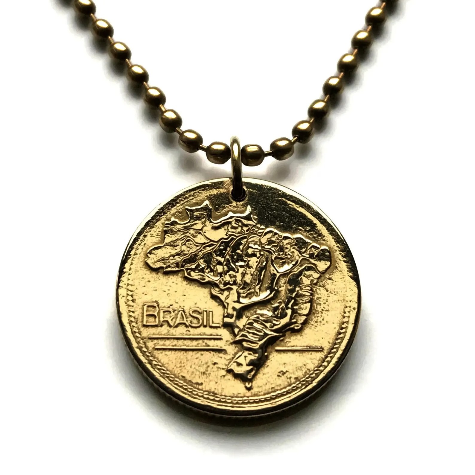 Brazil Brasil coin pendant Brazilian map Rio de Janeiro Sao Paulo Ipanema 000304