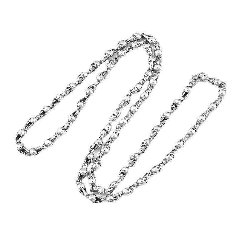 SKULL LINK CHAIN Necklace HEAVY Biker Gothic Statement 5mm 18″-28″ S925 Silver