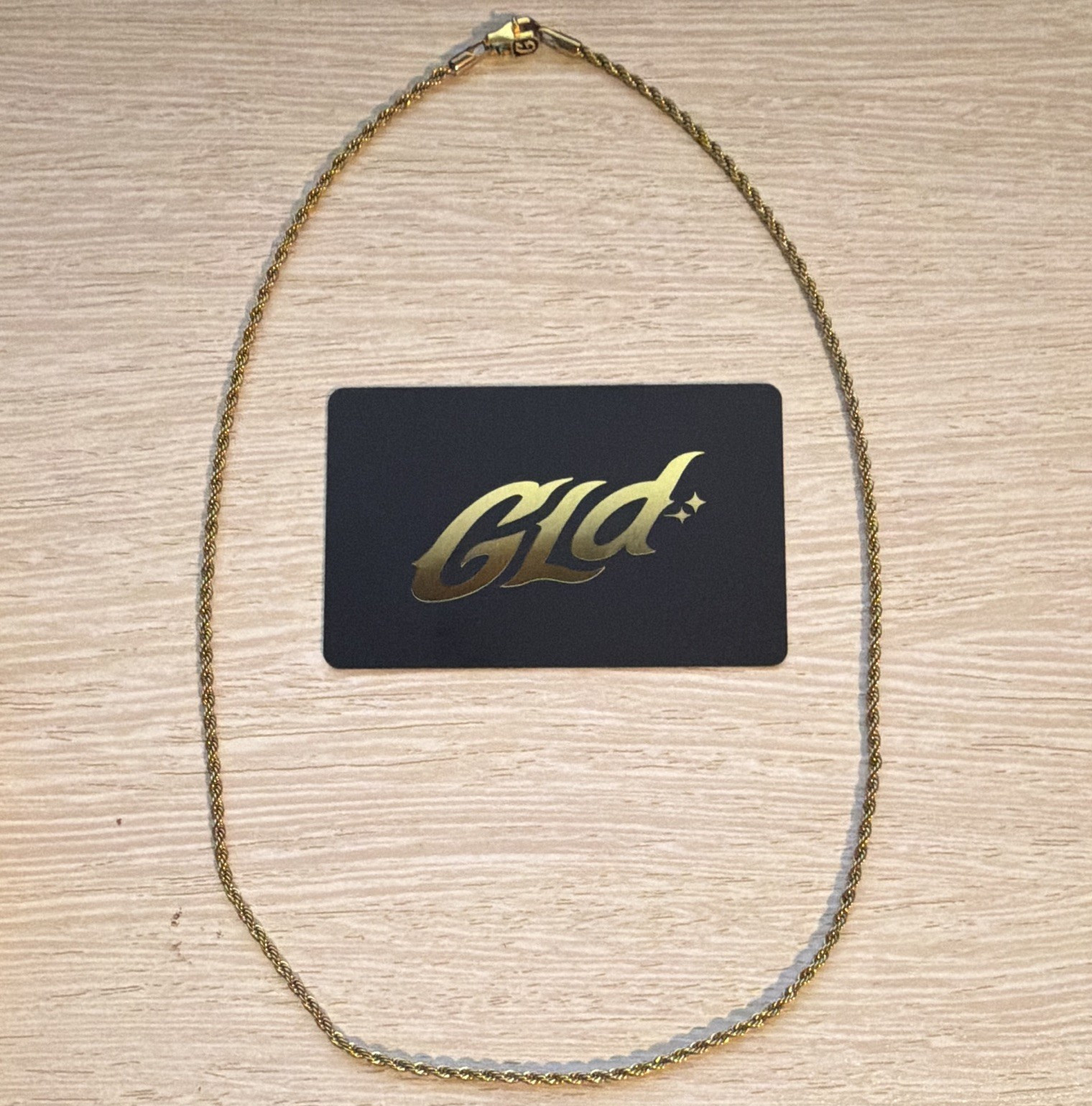 GLD Gold Tone Rope Chain Necklace Yellow Gold Color Lobster Clasp w/Box