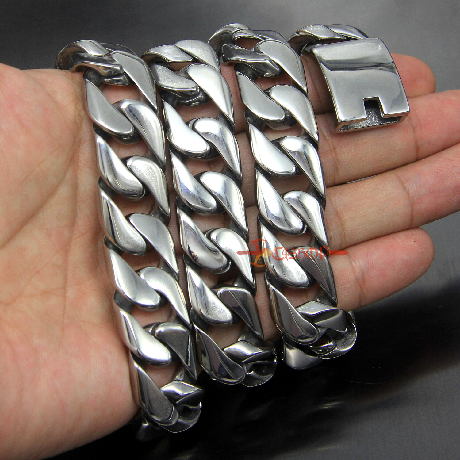 Heavy Stainless Steel Curb Cuban Chain Mens Necklace Bracelet Polish 17mm 18-30″