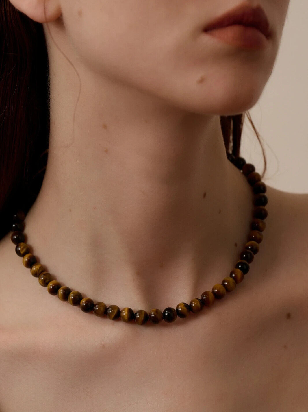 Natural Tiger Eye 8Mm Round Beaded Healing Protection Women Dainty Boho Necklace