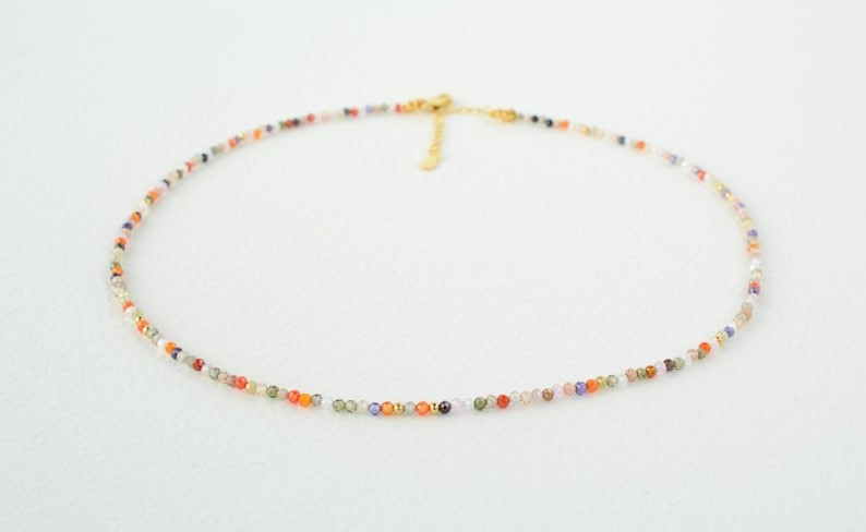 Multi Tourmaline Faceted Round Gemstone Gold Filled Beads Choker Necklace 18”