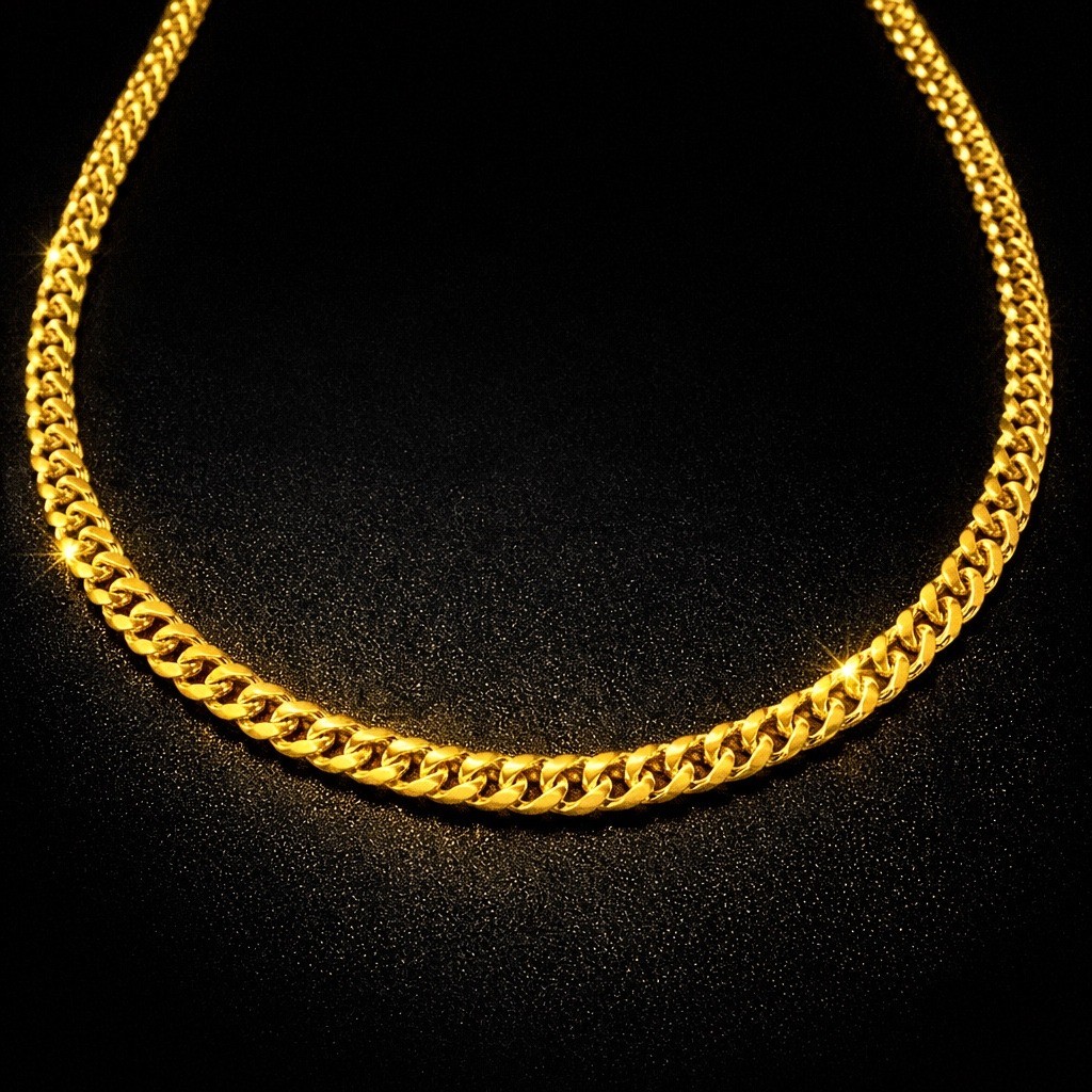 Unisex Gold Tone Curb Flat Chain Necklace High Polish 18″ Smooth Comfort