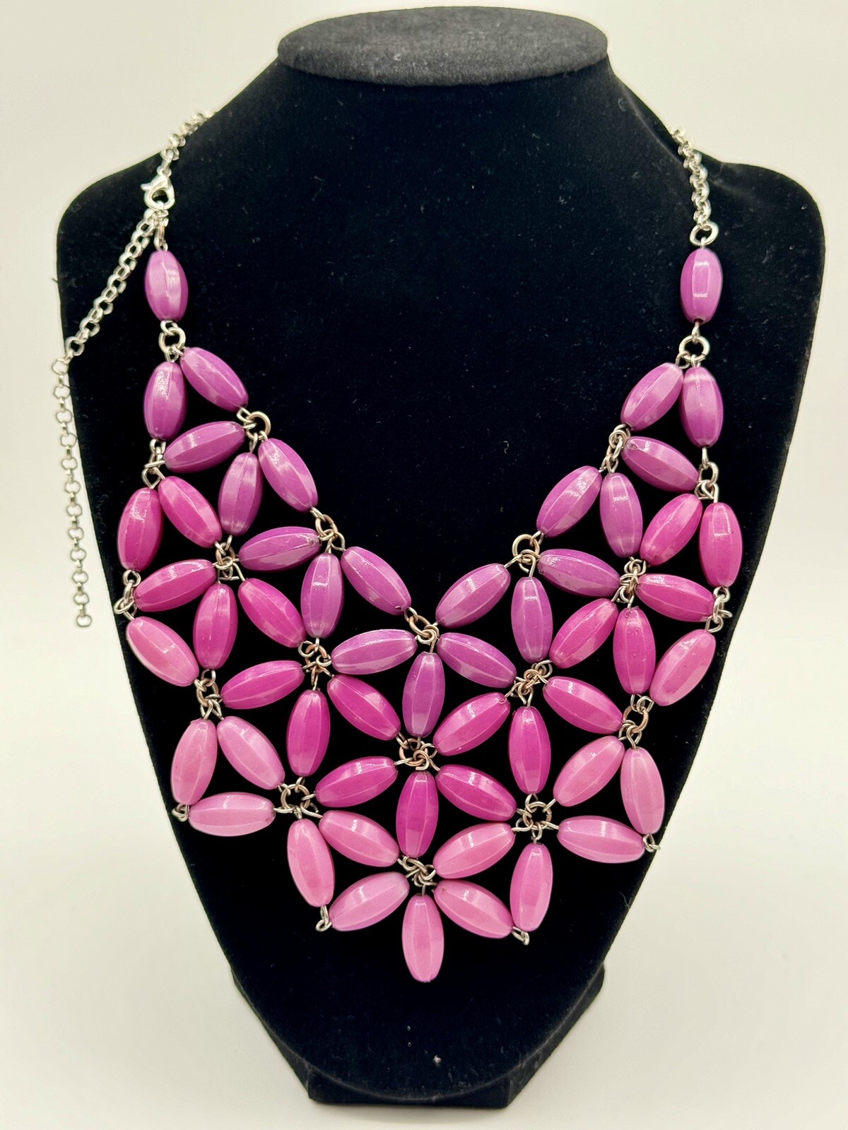 Chunky Floral Bib Necklace Purple Fade Pave Link Statement Designer Up To 24”