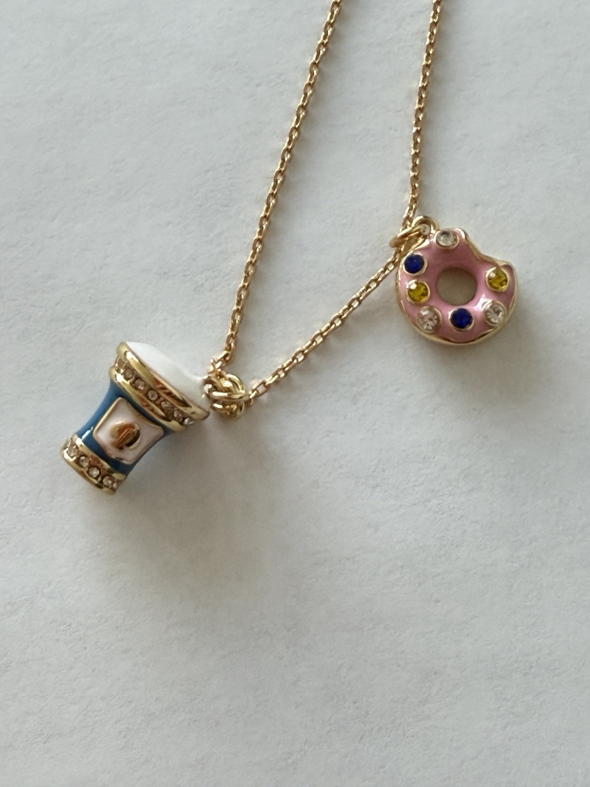 Kate Spade Coffee Break Donut And Coffee Cup Charm Pendant Necklace. New
