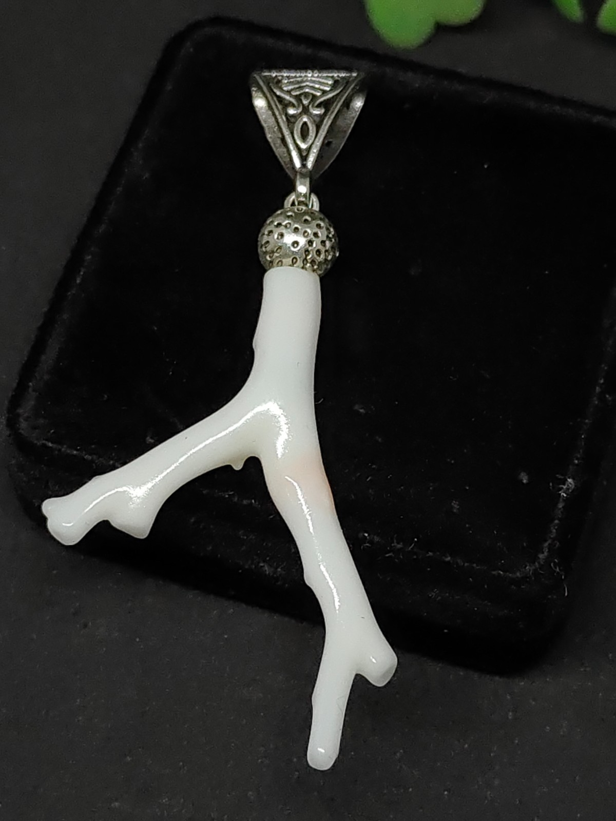 AAA Japanese White Coral Branch Pendant: Silver Brass, Natural Gemstone