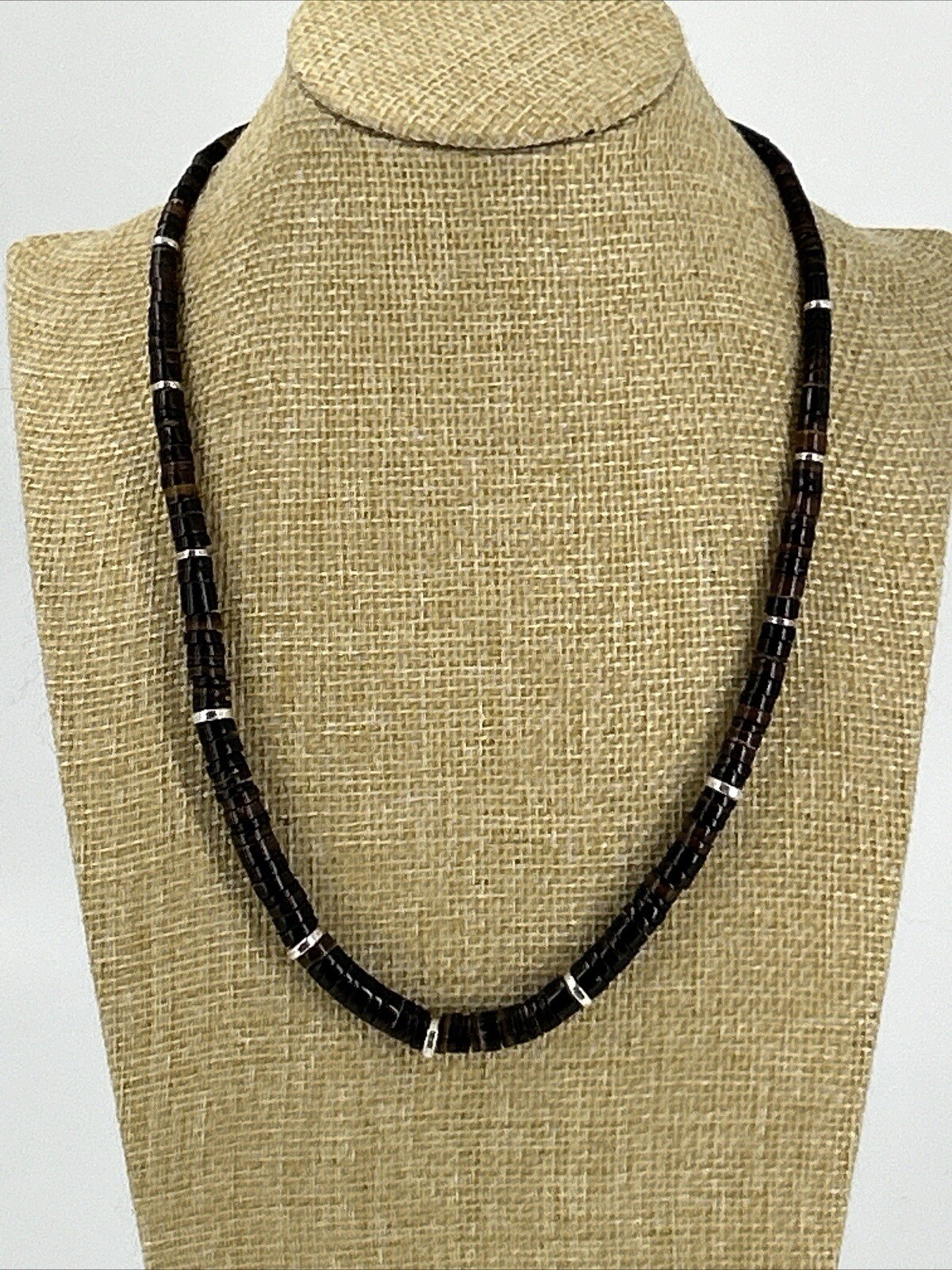 Natural Stone Chocker Necklace Graduated Silver Spacer Beads Earthy 17-20″